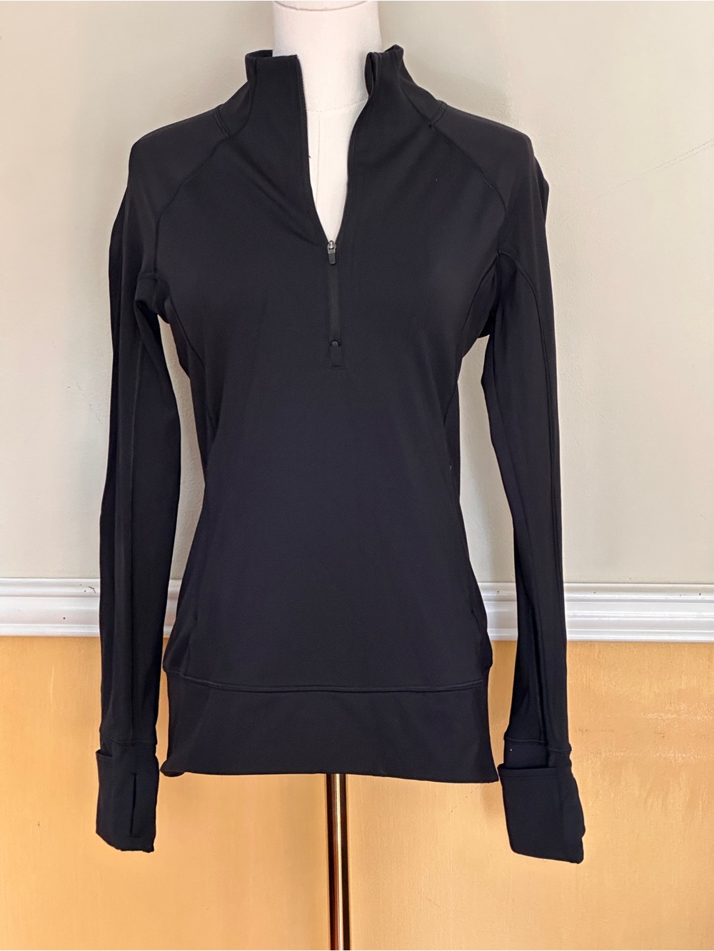 Athleta Black Long-Sleeve Quarter Zip Performance Pullover